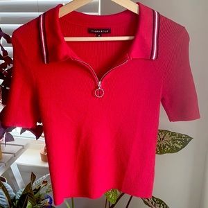 Kendall & Kylie ribbed red polo top